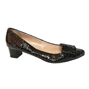 CLEARANCE - Diana Broussard Brown Patent Croc Leather Low Heel Pump